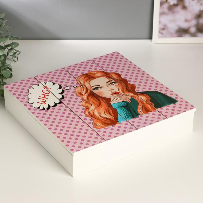 Шкатулка дерево с делениями "Рыжеволосая девушка" 6х29,8х29,7 см