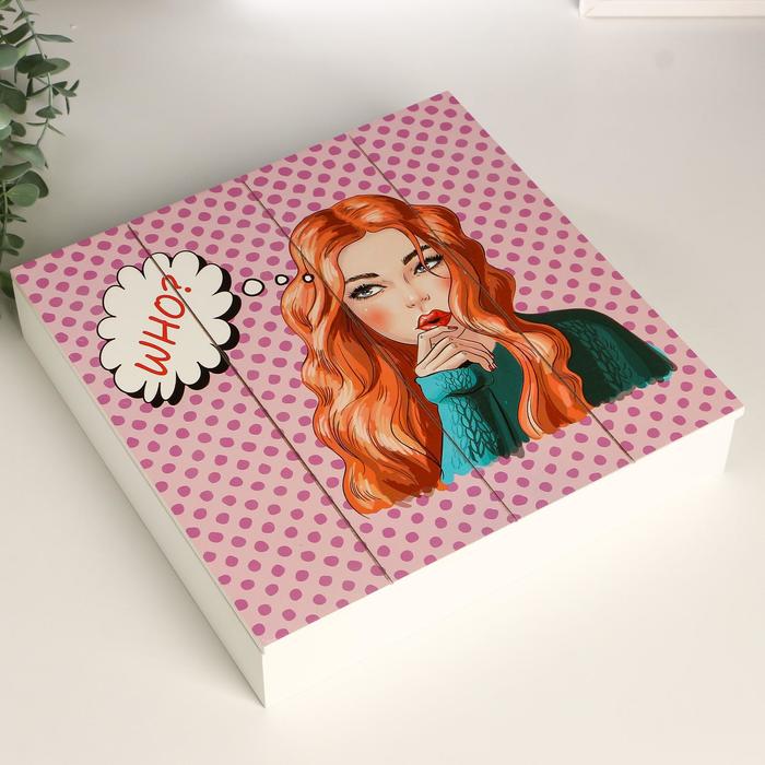 Шкатулка дерево с делениями "Рыжеволосая девушка" 6х29,8х29,7 см