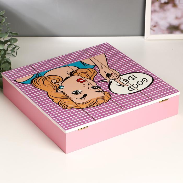 Шкатулка дерево с делениями "Хорошая идея - блондинка" 6х29,8х29,7 см