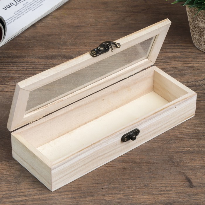 Шкатулка дерево под роспись со стеклом "Эйфелева башня" 3,8х19,7х7 см