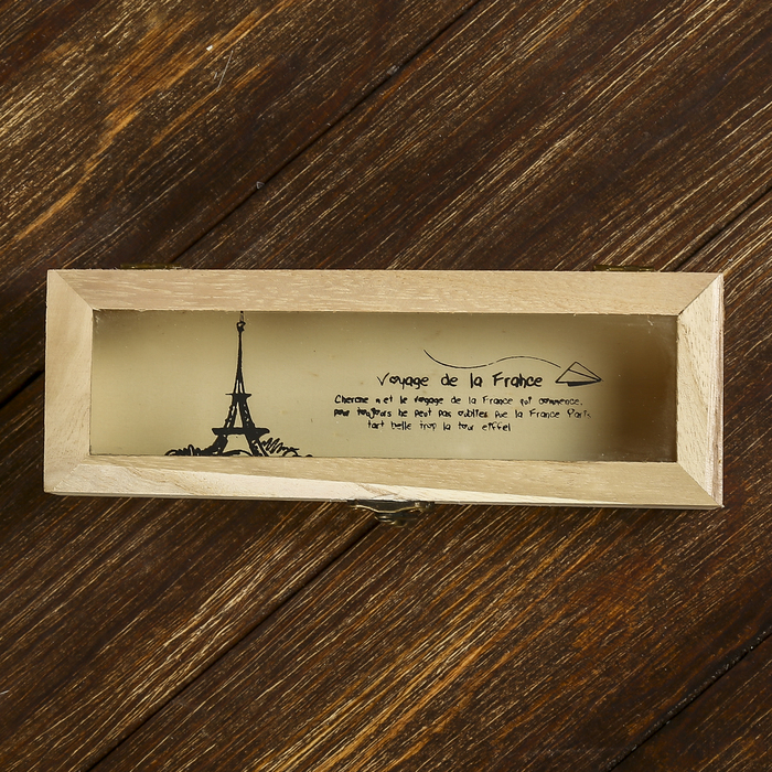 Шкатулка дерево под роспись со стеклом "Эйфелева башня" 3,8х19,7х7 см
