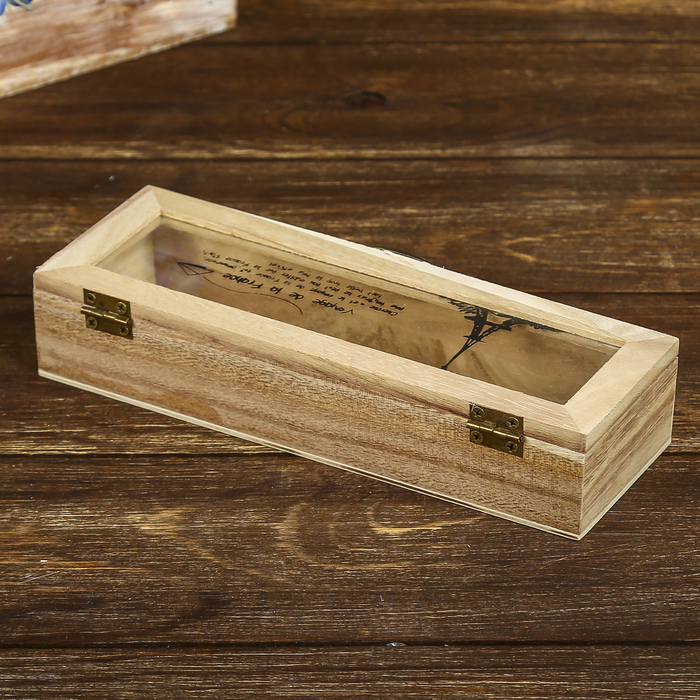 Шкатулка дерево под роспись со стеклом "Эйфелева башня" 3,8х19,7х7 см