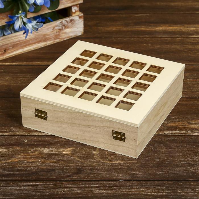 Шкатулка дерево под роспись "Сетка" квадрат 5,5х17,7х17,2 см