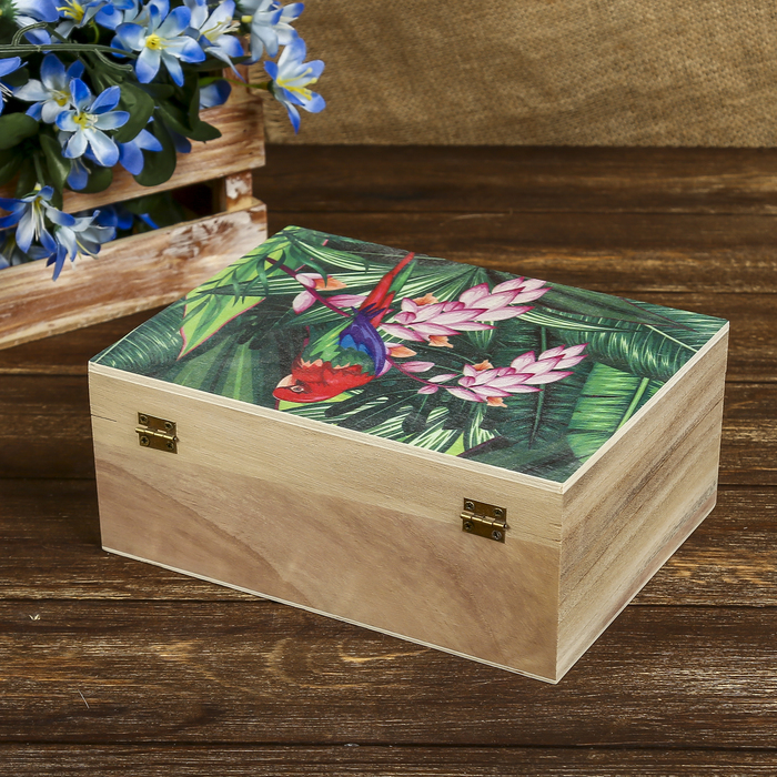 Шкатулка дерево "Попугай в тропическом лесу" 9х20,8х15,7 см