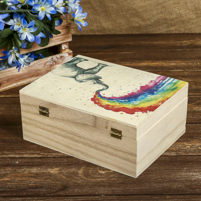 Шкатулка дерево "Слон. Акварель" 9х20,8х15,7 см