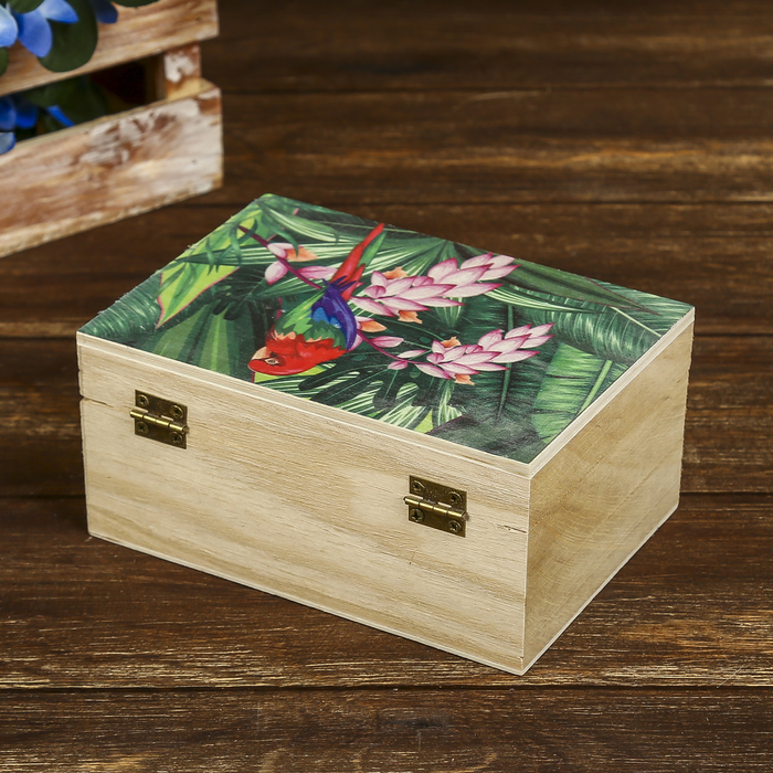 Шкатулка дерево "Попугай в тропическом лесу" 7х15х10,5 см