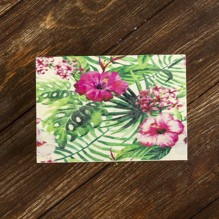 Шкатулка дерево "Экзотические цветы в листьях" 7х15х10,5 см