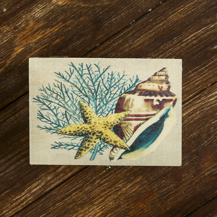 Шкатулка дерево "Морская ракушка и звезда" 7х15х10,5 см