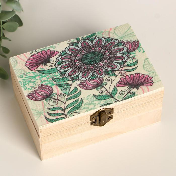 Шкатулка дерево "Сказочные цветы" 7х15х10,5 см