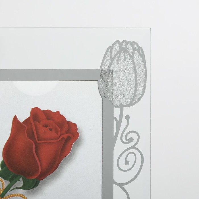 Фоторамка стекло 10х15 см "Тюльпаны" зеркальная с блёстками 22х17 см