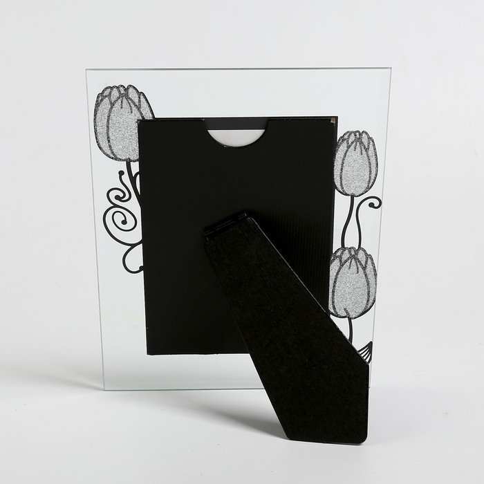 Фоторамка стекло 10х15 см "Тюльпаны" зеркальная с блёстками 22х17 см