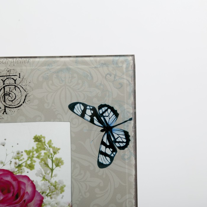 Фоторамка стекло 10х15 см "Цветы и бабочки" с блёстками 22х17 см