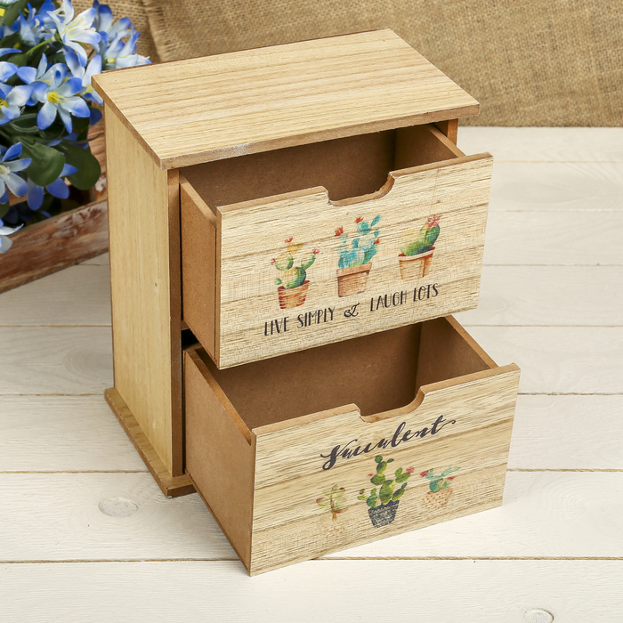 Шкатулка дерево комод 2 ящика "Кактусы" 21х18х11,3 см