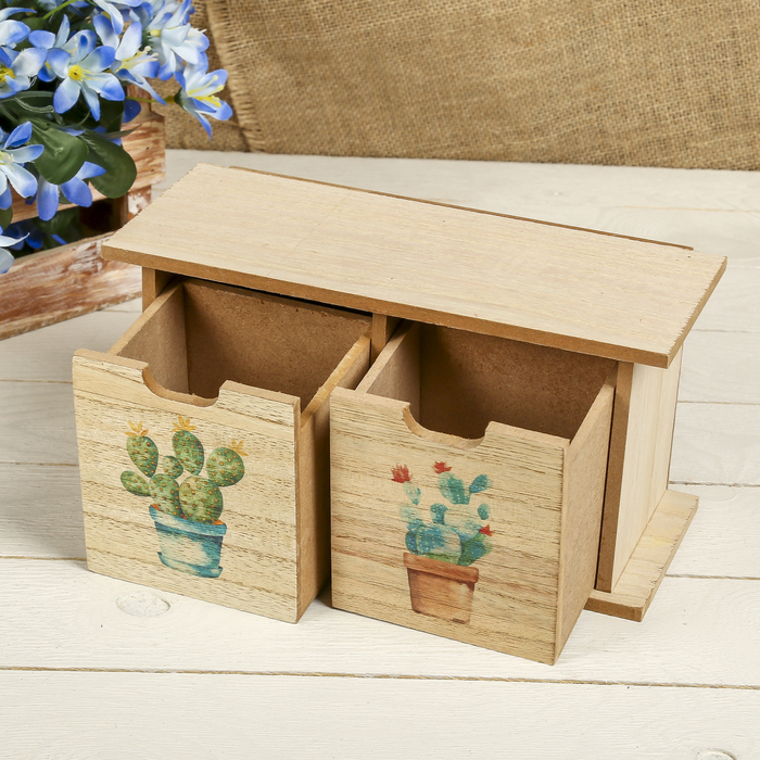 Шкатулка дерево 2 ящика "Кактусы" 12х24х10,3 см