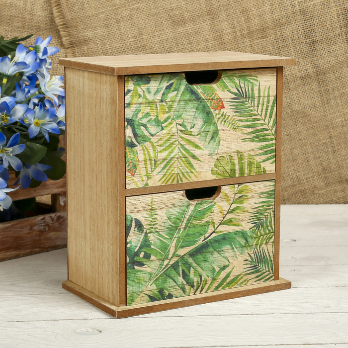 Шкатулка дерево комод 2 ящика &quot;Пальмовые листья&quot; 21х18х11,3 см