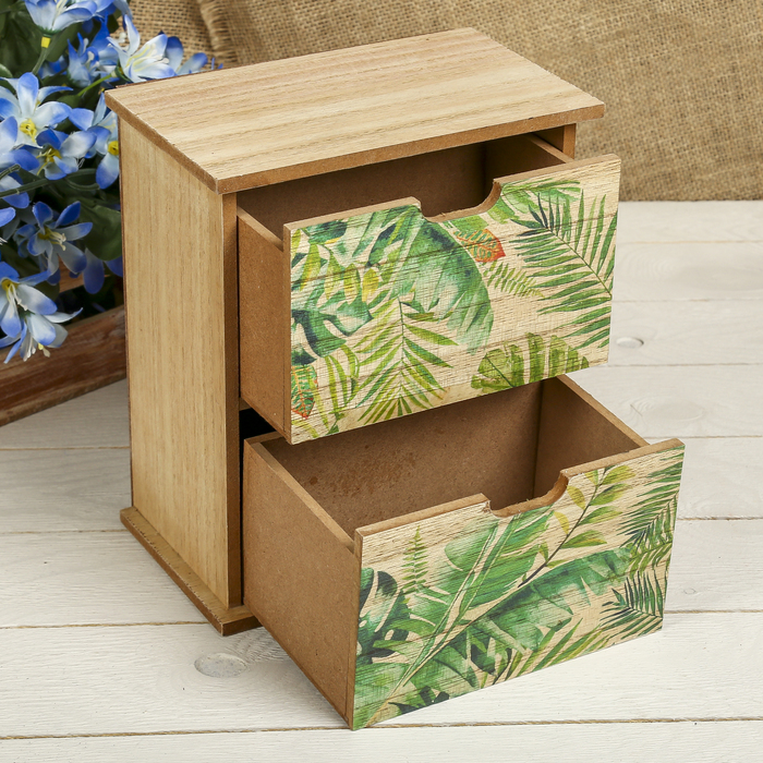 Шкатулка дерево комод 2 ящика "Пальмовые листья" 21х18х11,3 см