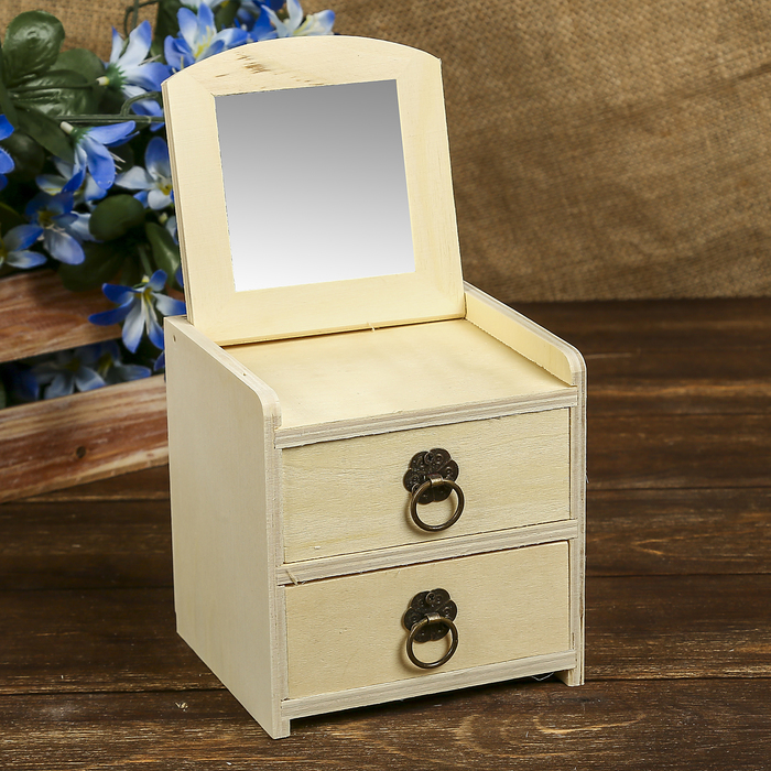 Шкатулка для росписи дерево "Комодик с зеркалом 2 ящика" 12х12х12 см