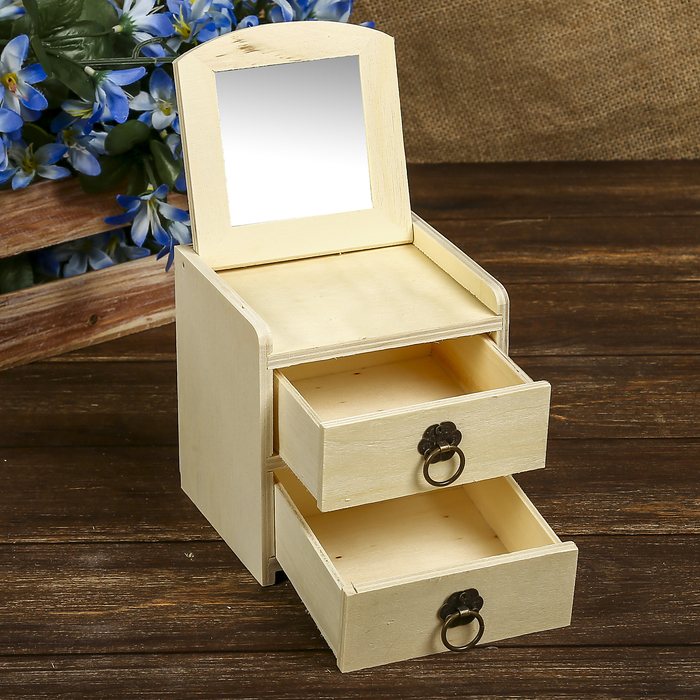 Шкатулка для росписи дерево "Комодик с зеркалом 2 ящика" 12х12х12 см
