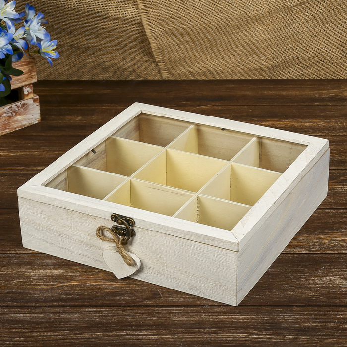 Шкатулка дерево с делениями &quot;С сердечком&quot; серая МИКС 7х26х26 см