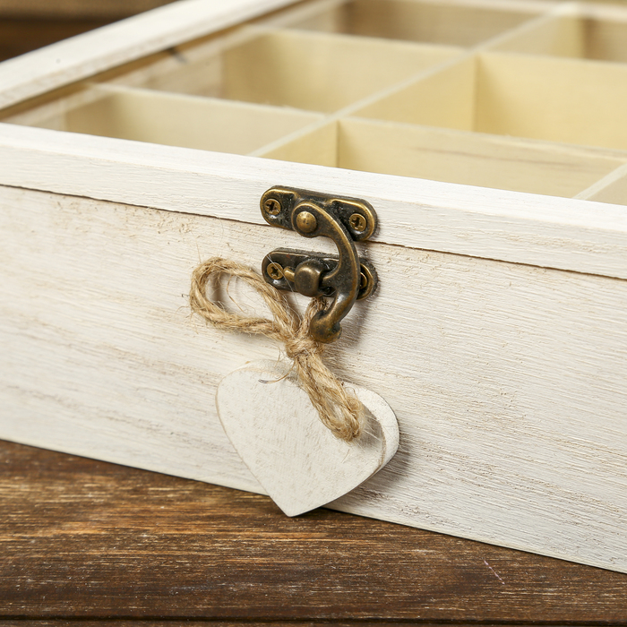 Шкатулка дерево с делениями "С сердечком" серая МИКС 7х26х26 см