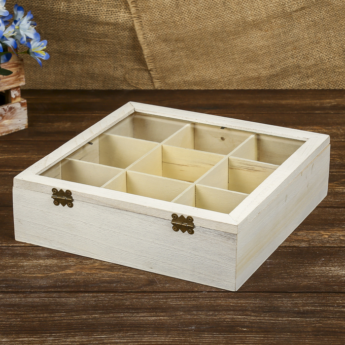 Шкатулка дерево с делениями "С сердечком" серая МИКС 7х26х26 см