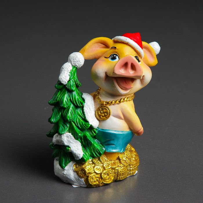 Фигура "Поросенок с елкой" 8х5х12см