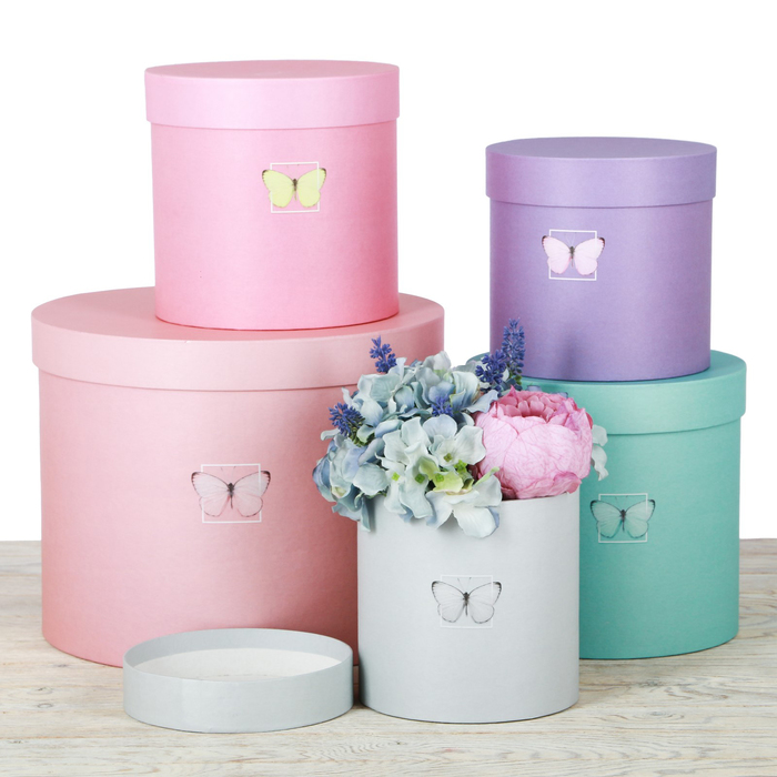 Набор круглых подарочных коробок 5в1, "Бабочки", 30 х 24- 15 х 15 см