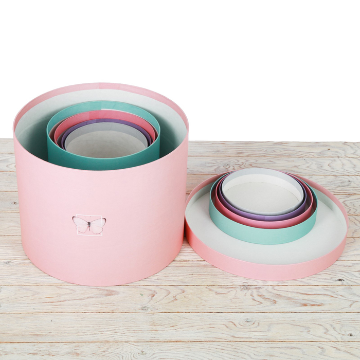 Набор круглых подарочных коробок 5в1, "Бабочки", 30 х 24- 15 х 15 см