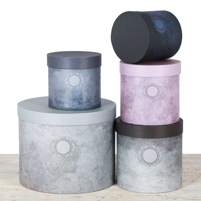 Набор круглых подарочных коробок 5в1, "Пантон 07", 30 х 24 - 15 х 15 см