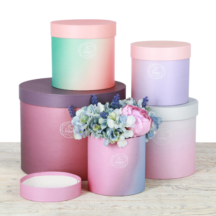 Набор круглых подарочных коробок 5в1, "Пантон 08", 30 х 24 - 15 х 15 см