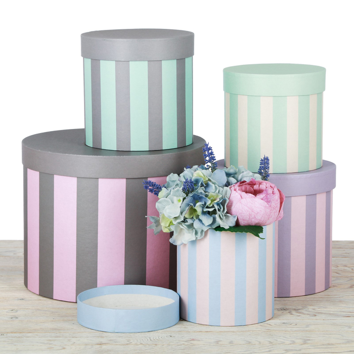 Набор круглых подарочных коробок 5в1, "Полоски", 30 х 24 - 15 х 15 см