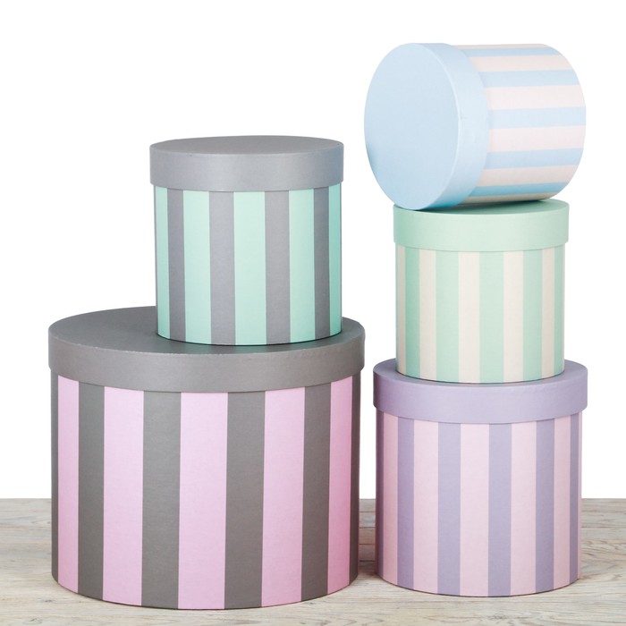 Набор круглых подарочных коробок 5в1, "Полоски", 30 х 24 - 15 х 15 см