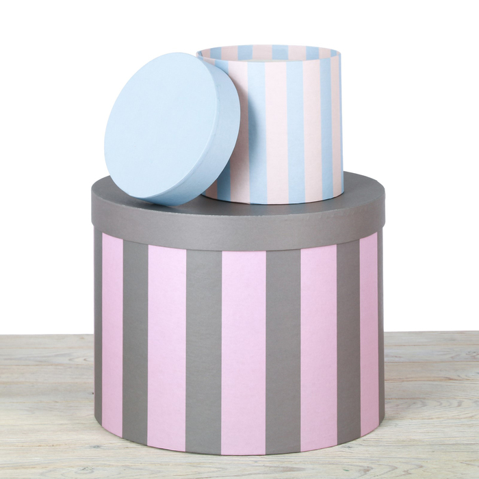 Набор круглых подарочных коробок 5в1, "Полоски", 30 х 24 - 15 х 15 см