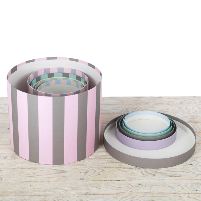 Набор круглых подарочных коробок 5в1, "Полоски", 30 х 24 - 15 х 15 см