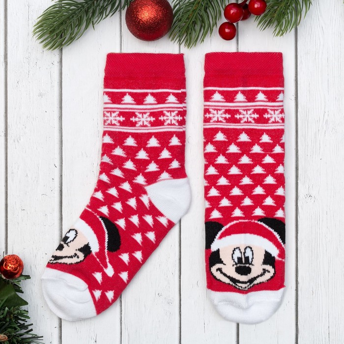 Носки детские "Снежинки" Дисней, Микки Маус, 16-18 см, красный