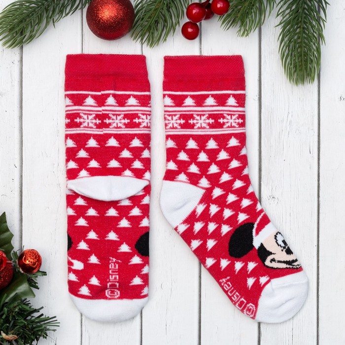 Носки детские "Снежинки" Дисней, Микки Маус, 16-18 см, красный