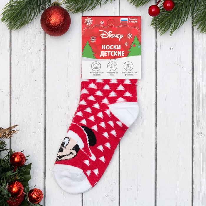 Носки детские "Снежинки" Дисней, Микки Маус, 18-20 см, красный