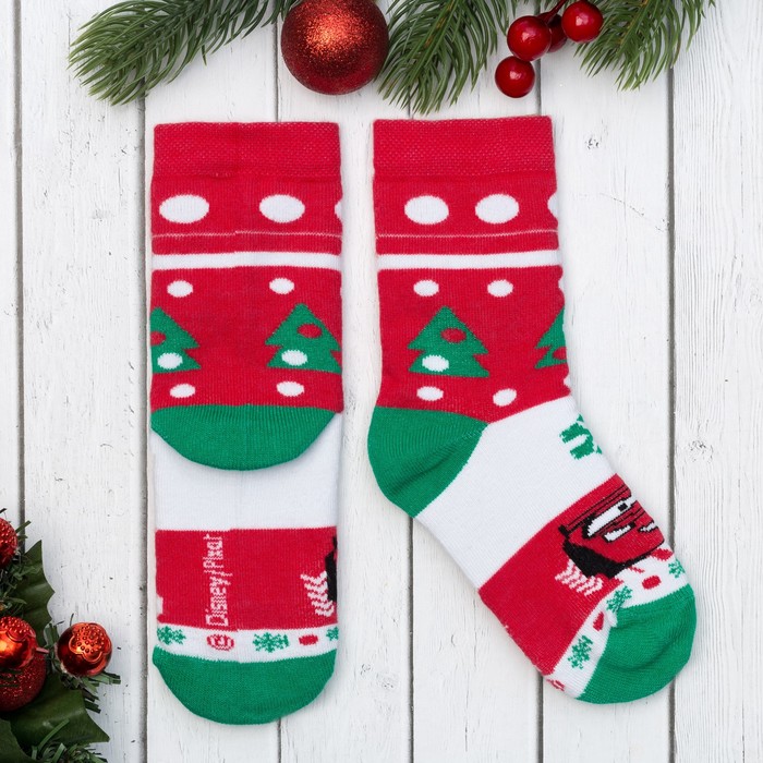 Носки детские "Елочки" Дисней, Тачки, 14-16 см, красный