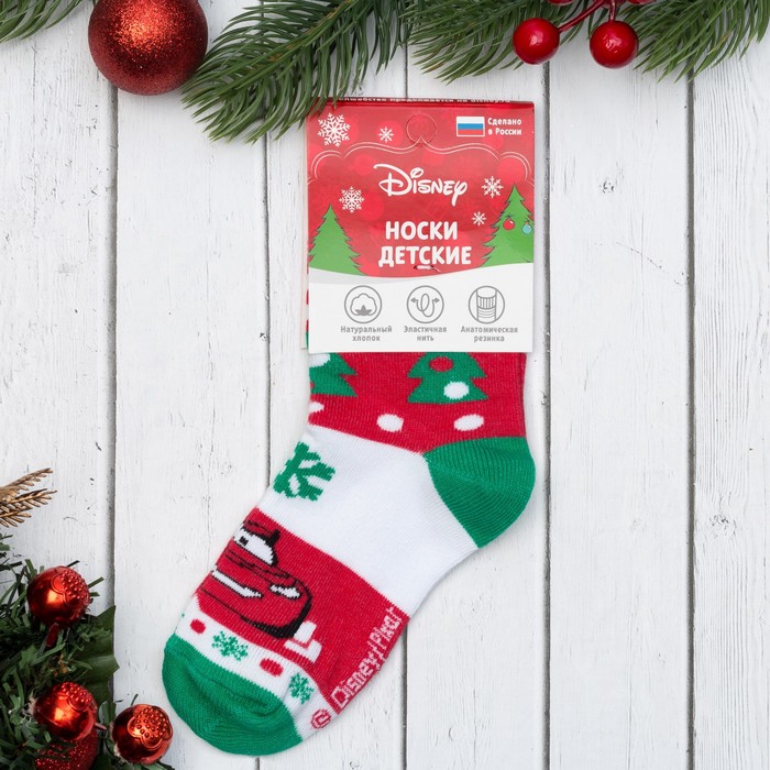 Носки детские "Елочки" Дисней, Тачки, 14-16 см, красный