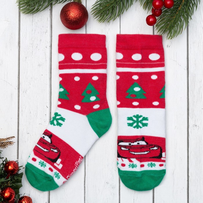 Носки детские "Елочки" Дисней, Тачки, 16-18 см, красный