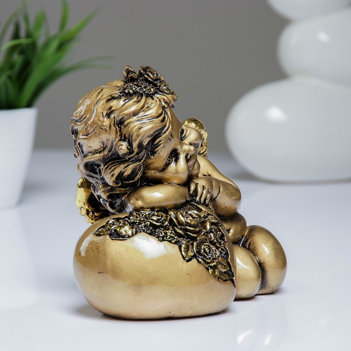 Фигука "Ангел. Сердце роз" золото 15х9х13см