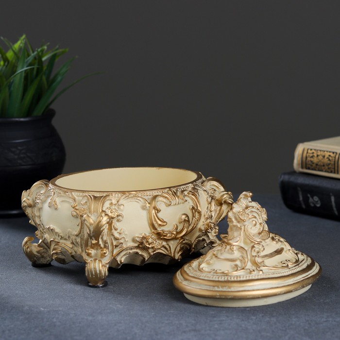 Изделие декоративное "Шкатулка" слоновая кость/золото 16х13х14см