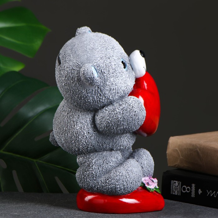 Копилка "Мишка с сердечком" серый 15х15х23см