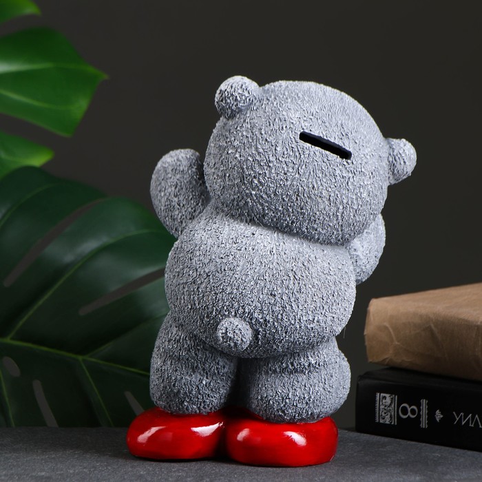 Копилка "Мишка с сердечком" серый 15х15х23см