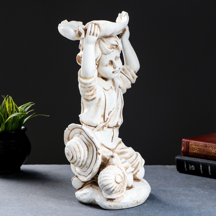 Фигура "Мальчик под листом" антик 21х15х25см