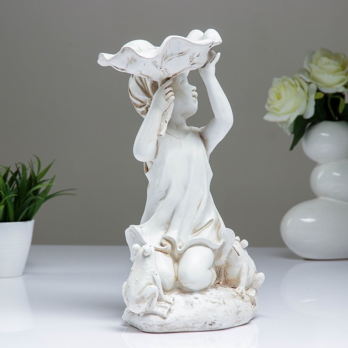 Фигура "Девочка с листочком и лягушками" антик 20х15х35см