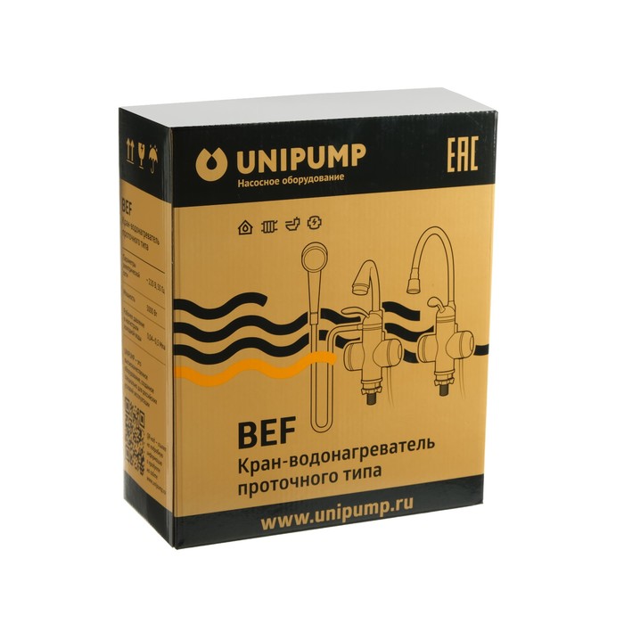 Кран-водонагреватель UNIPUMP BEF-001-02, проточный, 3000 Вт, max нагрев до 60 С, белый