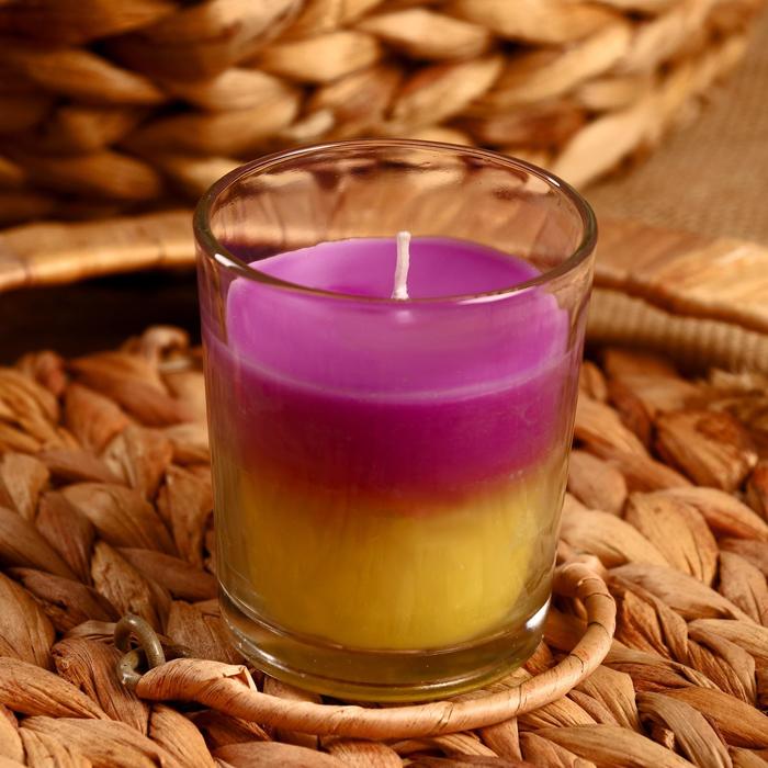 Свеча в стеклянном стаканчике "Двойной аромат" 6,5х6,5х7,5 см банан, виноград