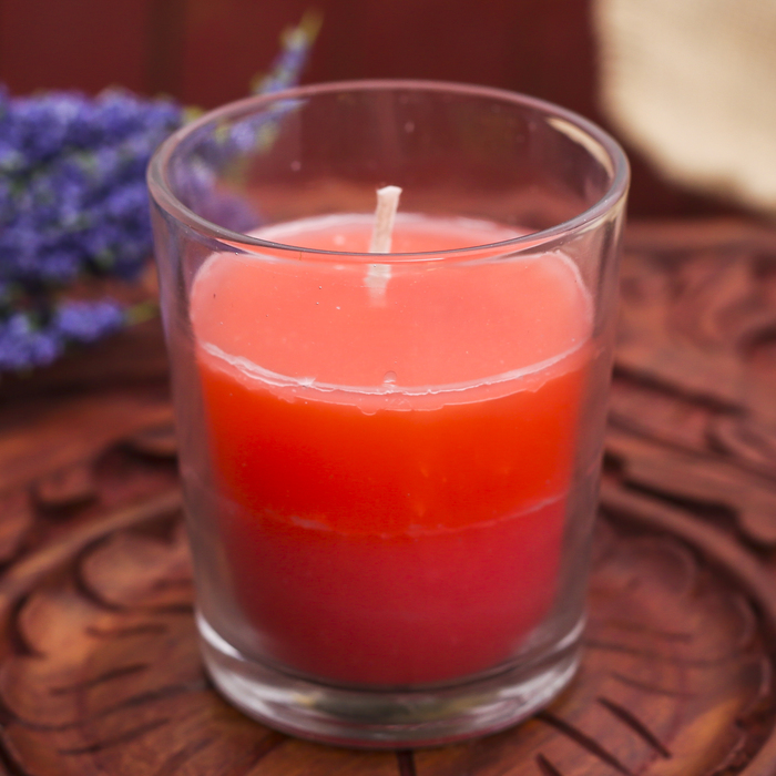 Свеча в стеклянном стаканчике "Двойной аромат" 6,5х6,5х7,5 см яблоко, персик