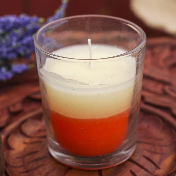 Свеча в стеклянном стаканчике "Двойной аромат" 6,5х6,5х7,5 см ваниль, вишня